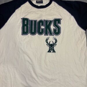 NBA White and Navy Bucks Raglan Tee